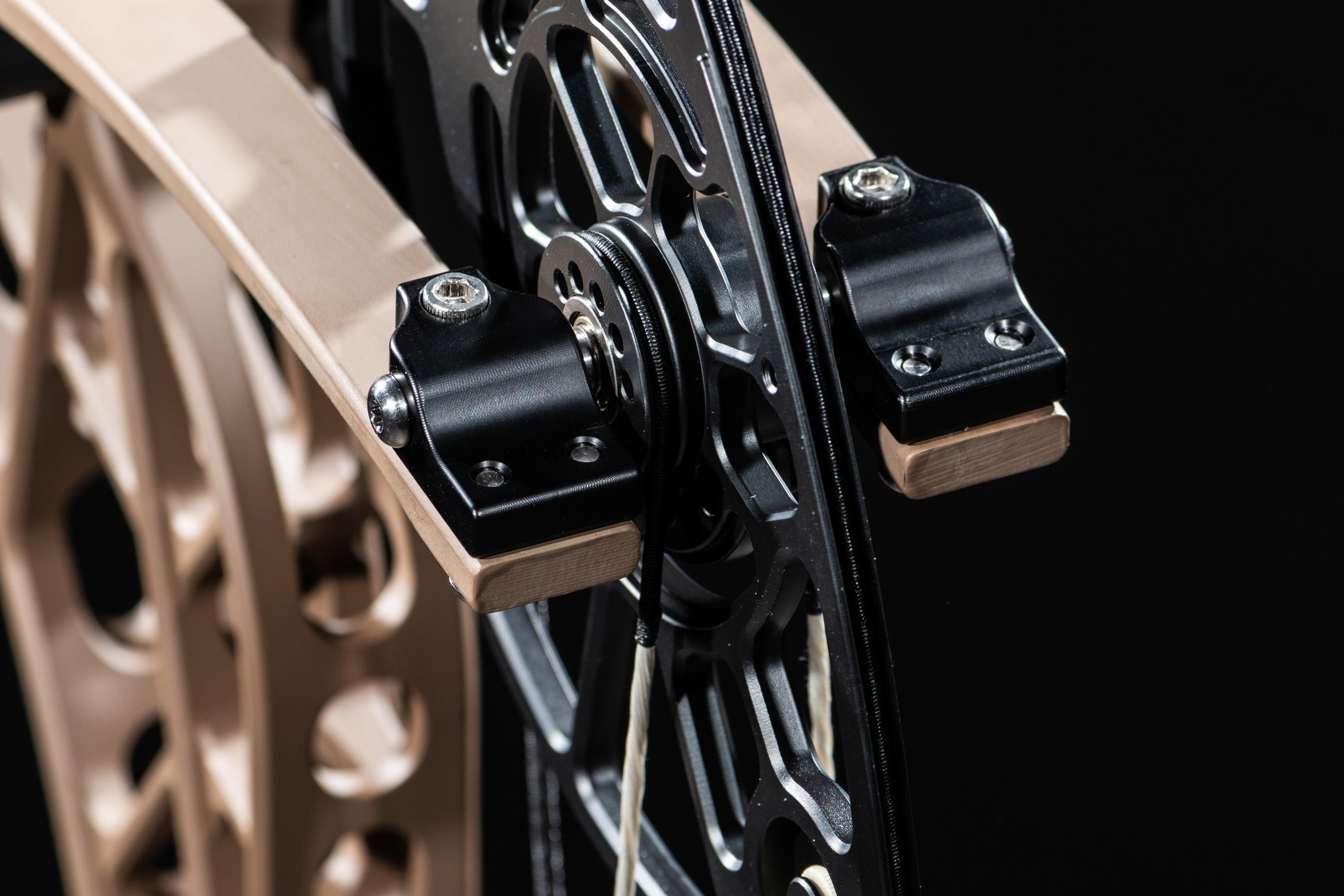 Fusion Archery LAT limb adjustment blocks at the limb tips